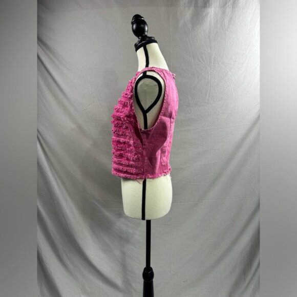 Hot Distressed Pink Denim Top - Picture 7 of 8